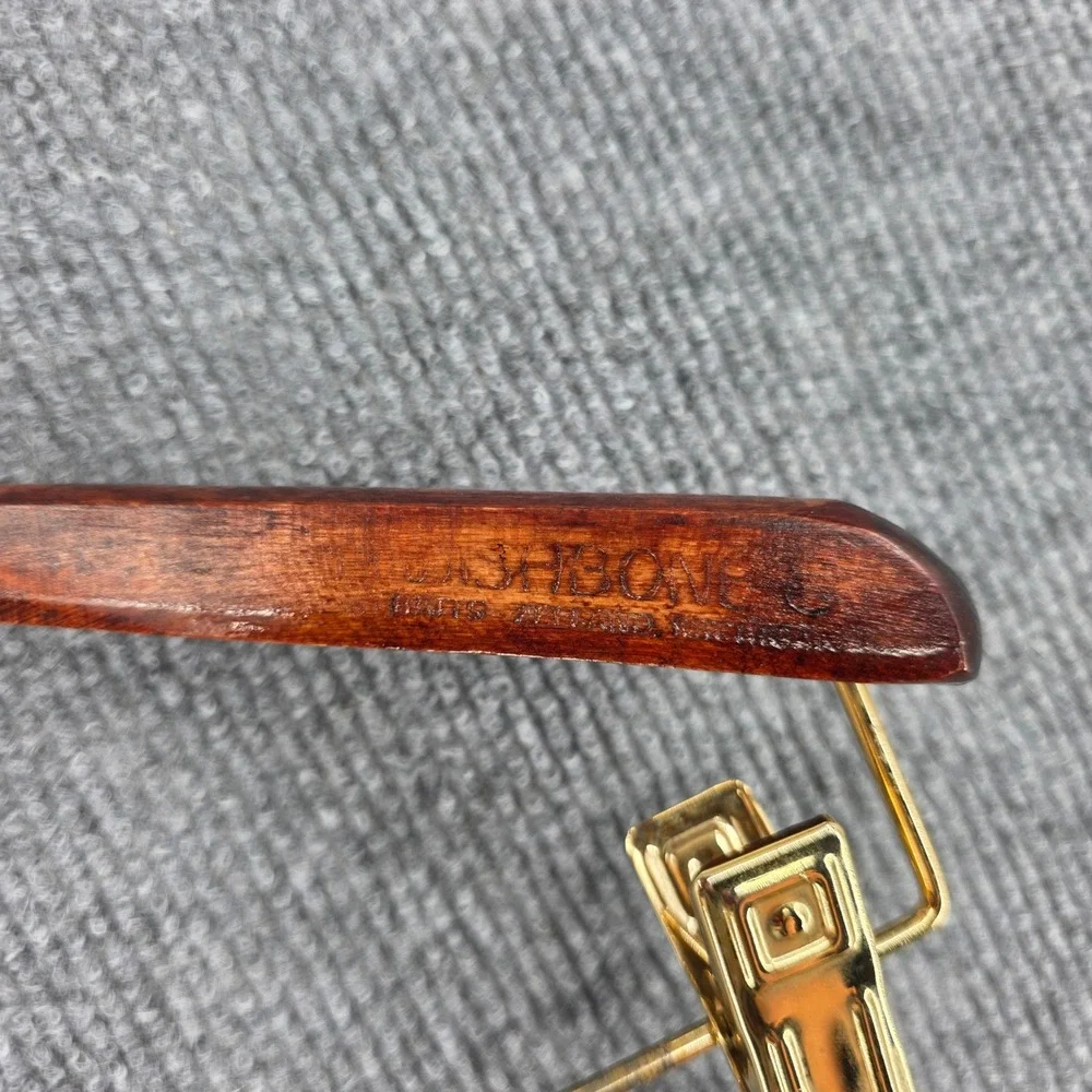 Polo Ralph Lauren Wishbone Wooden Suit Hanger Brown Gold Clips 14.5 in